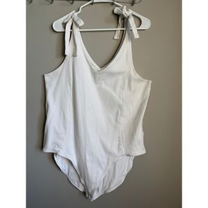 Old Navy Tie-Shoulder Ribbed Bodysuit Calla Lily White 3X Cottagecore Coastal